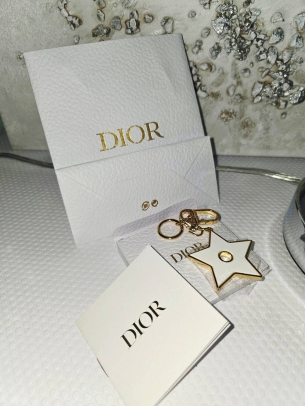 Dior White and Gold Star Keyring Charm